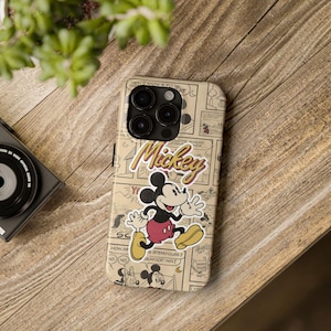 Custodia rigida per telefono vintage di Topolino, regalo per fan Disney, cover resistente per telefono, stile cartone animato, accessorio unico per cellulare
