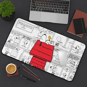 Peanuts Comic Desk Mat, Fun Office Decor, Snoopy & Friends, Cute Gift for Writers, Birthday, Home Office Essentials