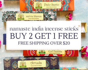 Namaste India Incense Sticks, Buy 2 Get 1 Free, Free Shipping Over 20 USD, Hand Rolled Incense Sticks, Masala Incense, Aromatherapy Gifting