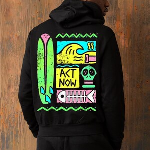 Activiste des océans PNG, Agissez maintenant Design rétro surf et climat, Téléchargement par sublimation