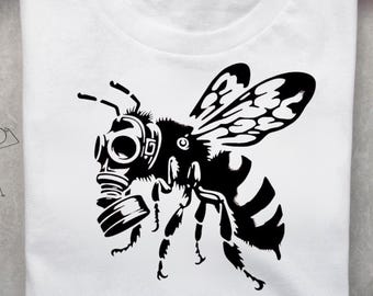 Bee Gas Mask PNG, Environmental Protest Street Art Graphic, Save Bees Design