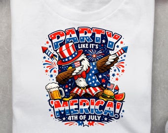Party Like It's Merica PNG, Funny 4th Of July Eagle Shirt Design, Patriotic Dabbing Eagle Graphic, Independence Day PNG
