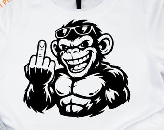 Funny Gorilla Middle Finger PNG, Angry Monkey Sunglasses Graphic (Digital Download)