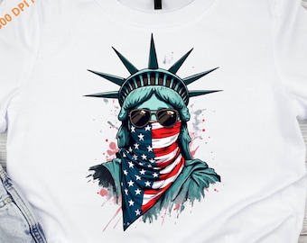 Statue of Liberty Bandana Tee, American Freedom Graphic Shirt, USA Flag Face Cover Design
