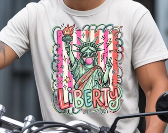 Statue of Liberty PNG, Bubble Gum Coquette Girl Shirt Design (Digital Download)
