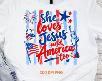 She Loves Jesus America Patriotic Christian T-Shirt, Faith Freedom Tee