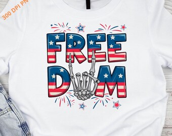 Free Dom Skeleton Shirt, Patriotic Fourth of July Tee, Independence Day Rock Hand