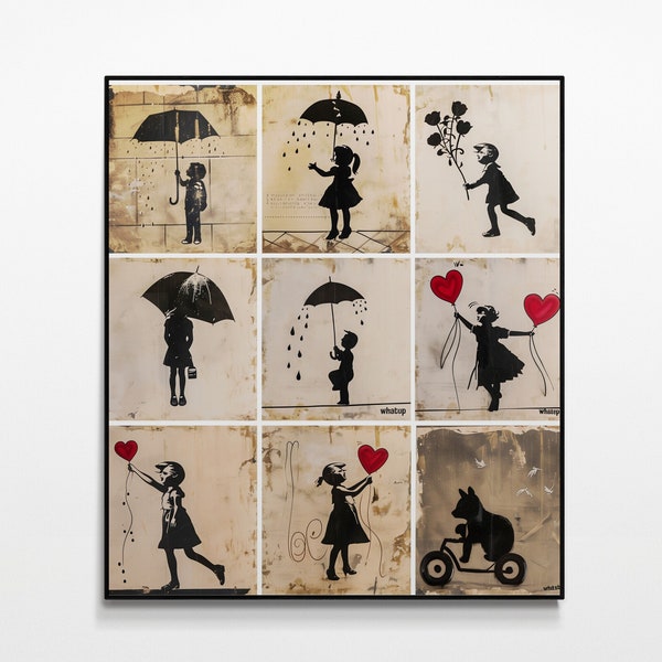 Banksy Street Art Collage Print, Urban Graffiti Artwork, Wall Art Decor, Modern Street Artist Gift