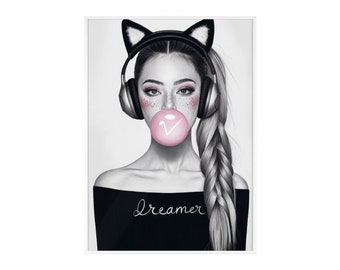 Dreamer's Escape - Oreilles de chat et illustrations de bulles roses pour une décoration moderne