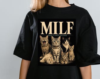 PNG engraçado de pai de gato, design de camiseta para MILF Man I Love Felins