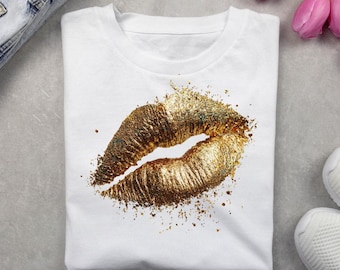 Gold Glitter Lips PNG: Glamorous Kiss Print - Sublimation Design