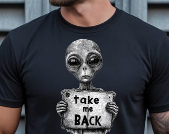 Alien Shirt, Vintage Engraved UFO Lover Graphic Tee, Retro Sci Fi Cosmic Apparel
