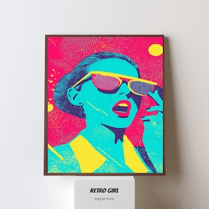 Retro Pop Art Woman PNG: 80s Neon Clipart (Digital Download