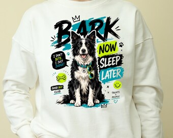 Border Collie PNG, Design de cachorro "Bark Now Sleep Later" para sublimação