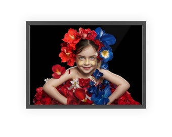 Portrait d'enfant floral enchanteur - impression d'art de fleurs vibrantes, décoration murale colorée pour chambre d'enfant