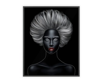 Elegant Noir Beauty Canvas Art - Striking Monochrome Female Portrait with Silver Tones