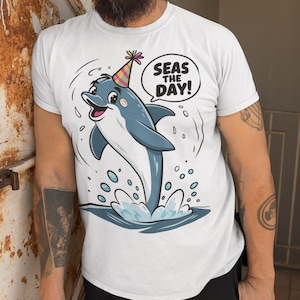 Playful Dolphin SVG | Seas the Day Beach Design for T-Shirts, Gifts & Ocean Lovers