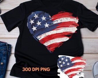 USA Flag Heart PNG, Distressed American Flag Design, Patriotic Sublimation Graphic