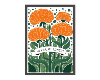 Inspirational Floral Art Print - 'No Rain, No Flowers' Canvas for Uplifting Home Decor