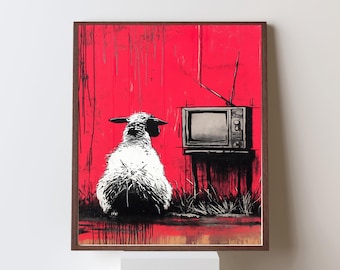 Sheep Watching TV PNG | Dystopian Pop Art Digital Download | Anti-Conformity Street Art Wall Print