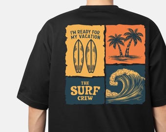 Camiseta de surf PNG, design retrô para férias na praia.