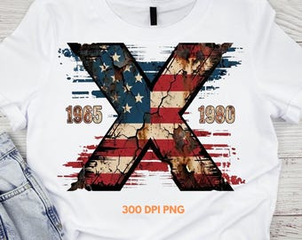 Generation X Patriotic Shirt, Distressed American Flag Tee, 1965-1980 Vintage Style