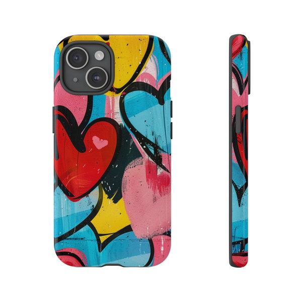 Colorful Hearts Graffiti Art Phone Case - Vibrant Urban Style Cover