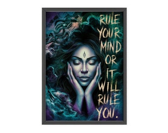 Mystieke meditatie Art Print - 'Rule Your Mind' inspirerende citaat, spirituele decor kunst aan de muur