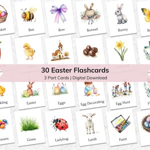 Tarjetas didácticas Montessori editables de Pascua para niños, Tarjetas didácticas de 3 partes de nomenclatura, Tarjetas didácticas educativas de Pascua para niños