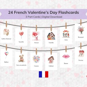 24 French Valentine's Day Flashcards for Kids Printable | Toddler Flashcards Printable Montessori and Homeschool Valentine's Day Activity