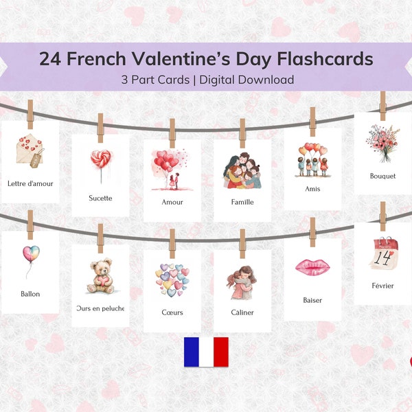 24 cartes flash de la Saint-Valentin pour enfants à imprimer | Activité Saint-Valentin imprimable Montessori et école à domicile pour tout-petits