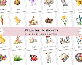 Easter Montessori Flashcards for Kids | Nomenclature 3 Part Cards | Easter, Spring Editable Educational Flash Cards for Children