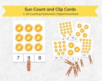 Summer Sun Count and Clip Cards: Montessori Flashcards (Digital Download)