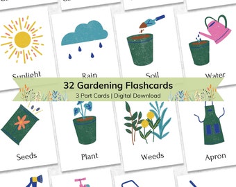 Gardening Vocabulary Flashcards: Montessori Educational Printables (Digital Download)
