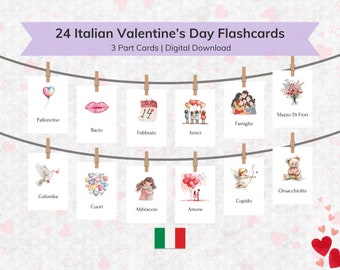 Italian Valentine's Flashcards: Kids Printable Learning Activity (Digital Download)