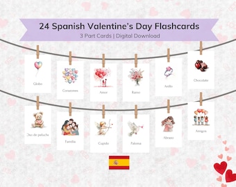 Spanish Valentine's Flashcards: Kids Printable Learning Activity (Digital Download)