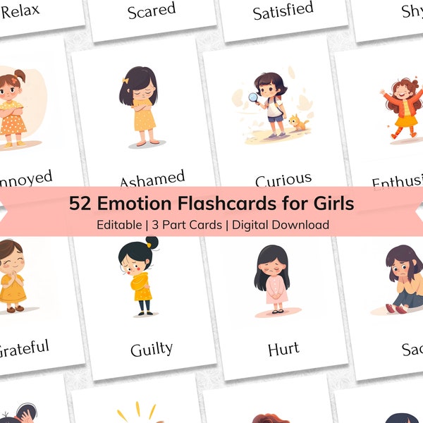 Editable Emotion Flashcards for Kids, Multilingual Educational Tool, Enhance Emotional Literacy & Social Skills, Nomenclature Toddler Cards