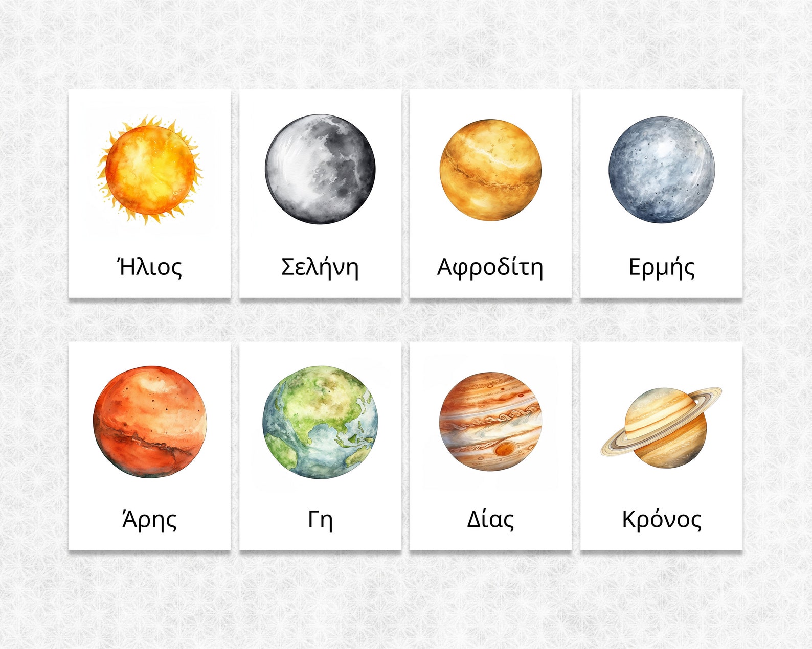 Greek Solar System Flashcards for Kids | Printable Montessori Materials ...