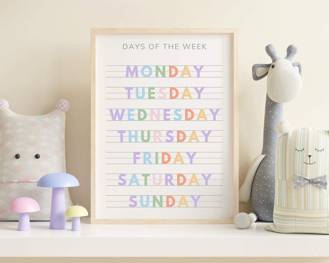 Days of the Week Rainbow Educational Poster Handwriting Chart Print ...