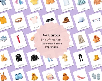 Flashcards sur les vêtements français : imprimables éducatifs Montessori (téléchargement numérique)