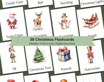 Montessori Karteikarten Weihnachten: 36 druckbare Vokabelkarten (digitaler Download)