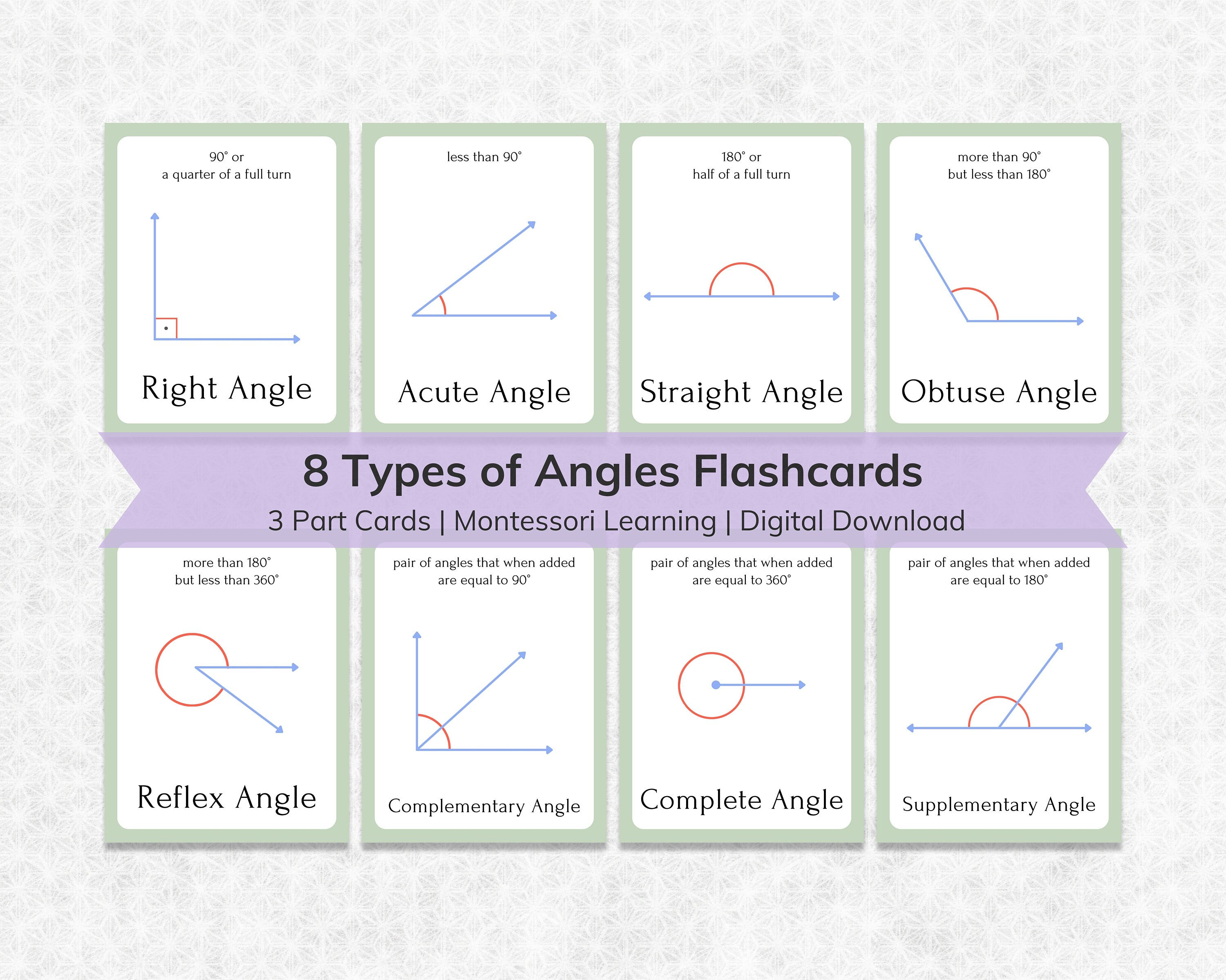 Types of Angles Measuring Math Montessori Flashcards | Montessori ...