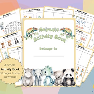 Animal Activity Book: 50 Pages of Learning Games (Digital Download)