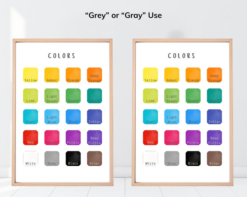 Colors Educational Montessori Poster, Printable Color Chart for Nursery ...