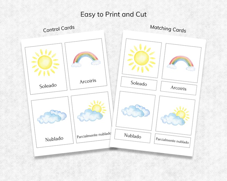 Spanish Weather Flashcards: Montessori Watercolor Cards for Kids ...
