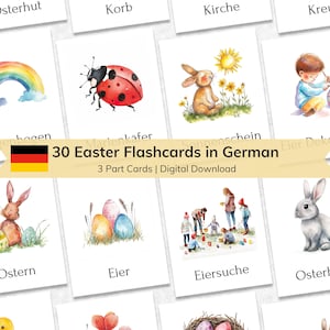 Ostern auf Deutsch Montessori Bildkarten für Kinder | Ostern Nomenklatur 3-teilige Karten | Bearbeitbare Lernkarten für Kinder