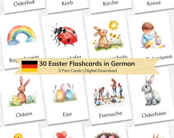 German Easter Montessori Flashcards for Kids | Easter Nomenclature 3 Part Cards | Editable Educational Flash Cards for Children