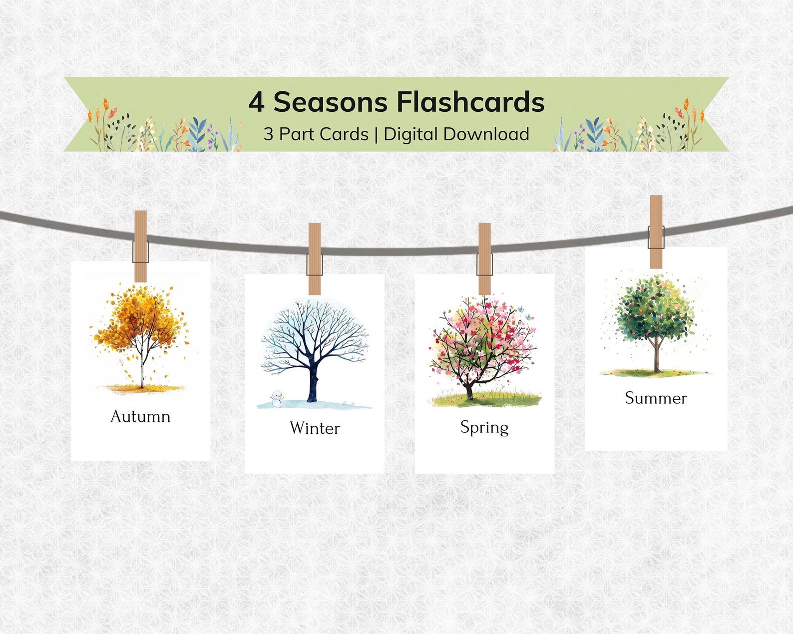 4 Seasons Watercolor Flashcards: Montessori Learning (printable) - Etsy