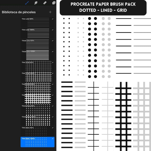 12 Pattern Brushes Pack for Procreate, Lined Brushes Set, Grid Brushes Set, Dotted Brushes Set, Stamps for Procreate, Bullet Journal Stamps