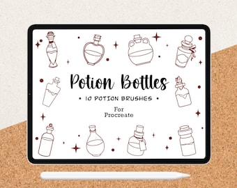 10 Potion Bottle Stamps for Procreate, Magic Brushes, Witch Brushes, Potion Bottle Brushes Set, Stamps for Procreate, Magic Stamps Procreate